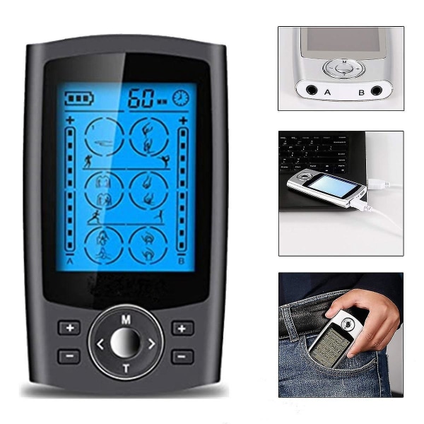 24modes Elektrisk Stimuleringsmassager för Muskler, Lättviktig LCD-Skärm, 20 Intensitetsnivåer, Svart EU-kontakt