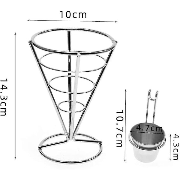 2 stk. Pommes Frites Stativ Keglekurv Fritures Holder Med Sauce Dip Metal Kegle Snack Stegt