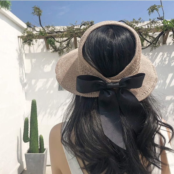 Naisten olkihattu ranta aurinkohattu Taitettava iso naisten paperipehmeä punos leveälierinen matkasisustus kesäloma (khaki) Khaki
