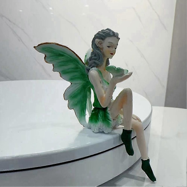 Blomsterfe Søt Jente Resin Engel Ornament Hjem Dekor Håndverk Statue Bar Skrivebord Fe Statue Dekor Cyan