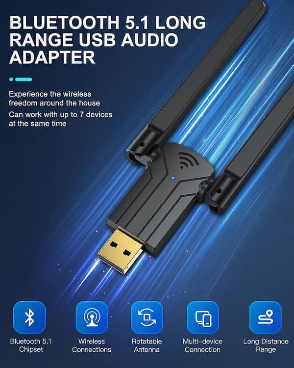ELECTOP 150M Bluetooth Adapter USB Bluetooth 5.1 Sender Dongle Gratis Driver Dual Band Lydmottaker For Win 10/11 Adaptador