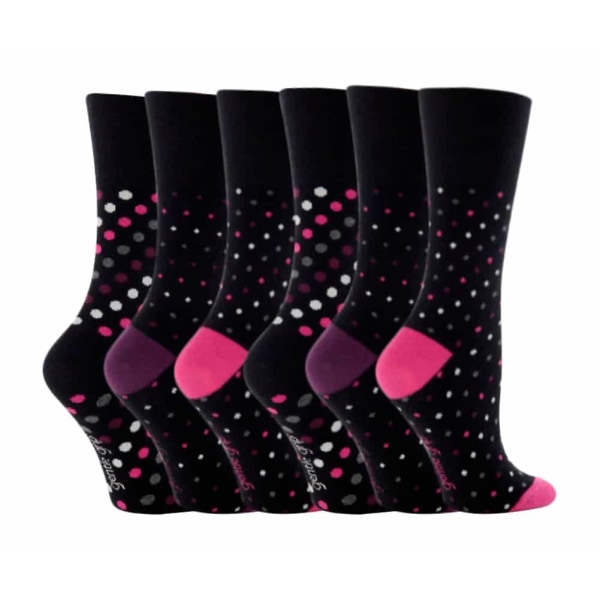 6-pack damstrumpor med mjuk grepp, utan resår, storlek 4-8 UK Black / pink