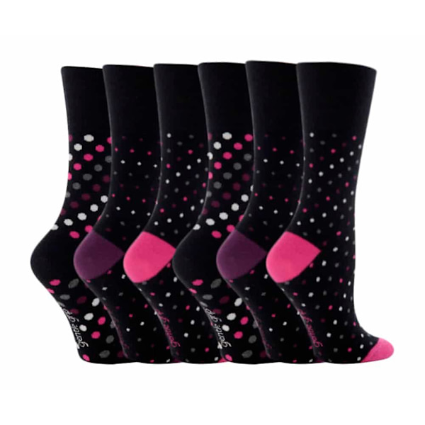 6-pack damstrumpor med mjuk grepp, utan resår, storlek 4-8 UK Polka dot black / purple