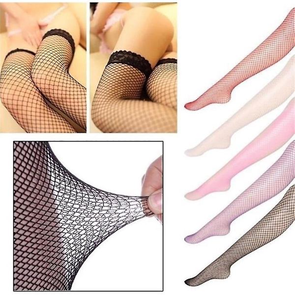 Sexiga Fiskgarnstrumpor Lårgenomskinliga Hål Mesh Knähöga Strumpor Jacquard