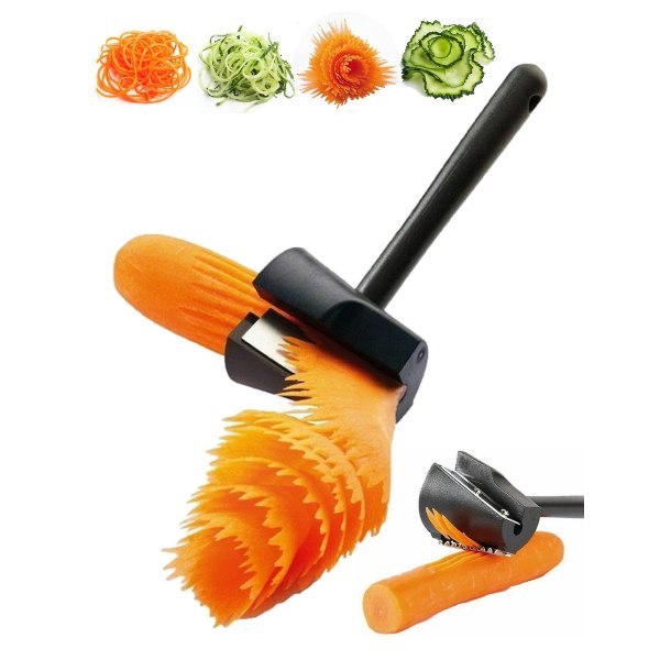 Gulerodskræller og -krøller, sort gulerodsspiral-slicer, rodfrugter, frugtslicer, slibesten, pynt