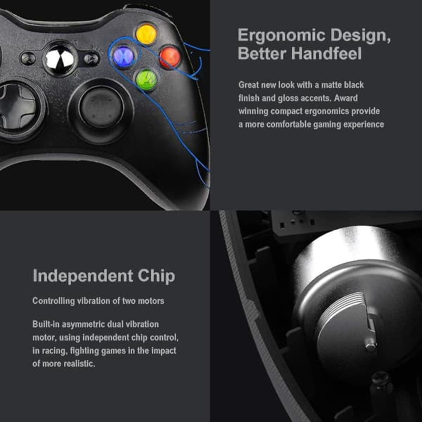 Trådløs Controller til Xbox 360, Xbox 360 Joystick Trådløs Spilcontroller til Xbox & Slim 360 PC (sort)