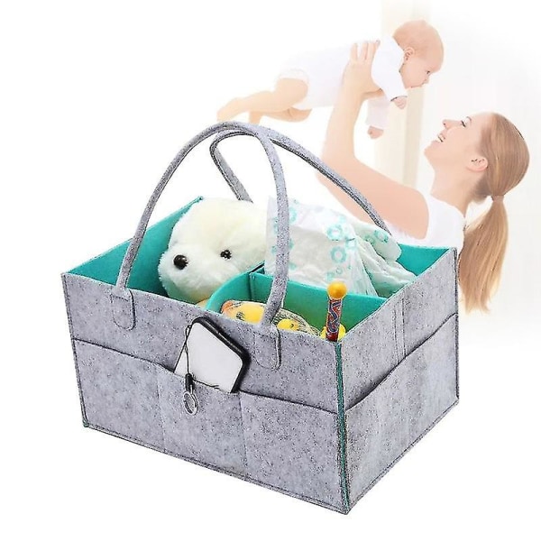 Sammenleggbar babybleieholder, bærbar oppbevaringskurv for barnehage med utskiftbare rom (grå)