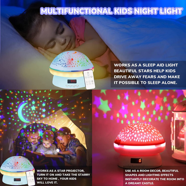 Nattlys projektor blinkende lys for barn (blå)