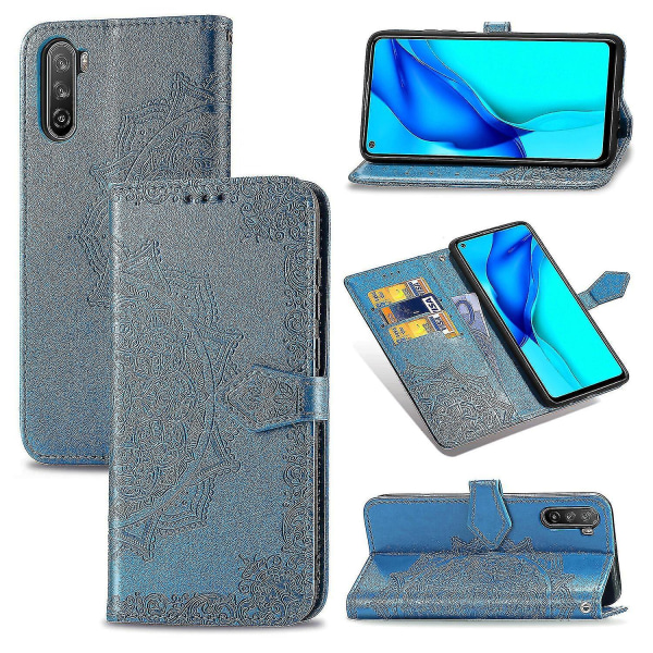 Huawei Mate 40 Lite Case Nahkainen Lompakon Cover Kohokuvioitu Mandala Magnetic Flip Protection Iskunkestävä - Sininen