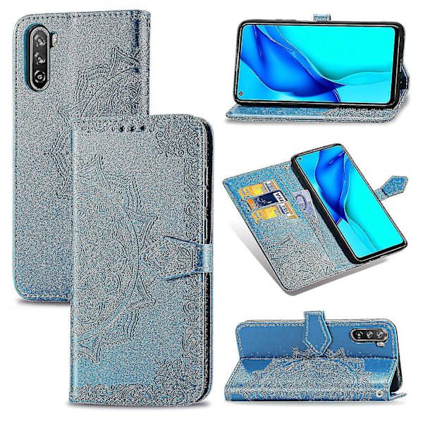 Huawei Mate 40 Lite-deksel i skinn med lommebok, preget mandala, magnetisk flipbeskyttelse, støtsikker - Blå