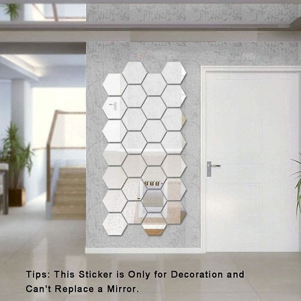 12 stk spejl akryl vægklistermærker Aftagelige spejle vægmærkat Geometrisk sekskantet mærkat vægklistermærke til hjemmet i soveværelset Stueindretning