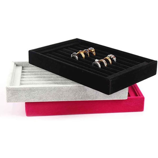 Display stativ smykkeskrin fløjl til opbevaring af ringe, øreringe og halskæder 23 * 15 * 3cm Stor rød 1 stk red