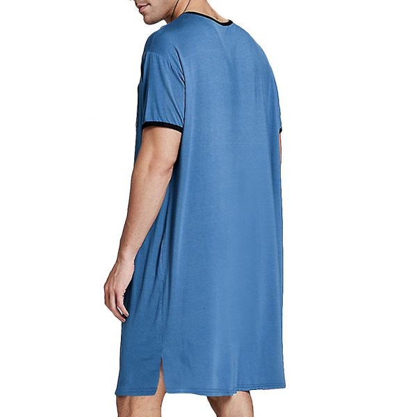 Herre behagelige løse pyjamas natkjole natdragt lang natteskjorte loungewear sovetøj Royal Blue 2XL