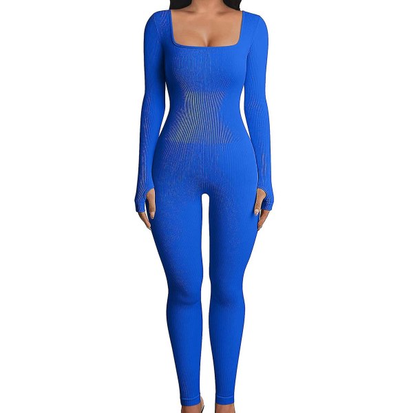 Brandrea- Jumpsuits för kvinnor Kvinnor Yoga Jumpsuits Träning Ribbade långärmade Sport Jumpsuits Ny Blue XL
