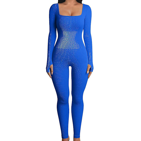 Brannsalg - Dame Jumpsuits Dame Yoga Jumpsuits Trening Ribbet Lang Ermet Sport Jumpsuits Ny Blue M