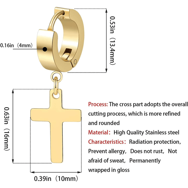 Mænd Kvinder Rustfrit Stål Kors Huggie Hængslede Hoop Øreringe Sæt