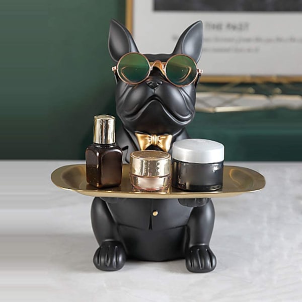 Bulldog dekorativ statue oppbevaringsbrett myntbank inngangsnøkkel snacks holder moderne kunst statue hjemmekontor dekorasjon