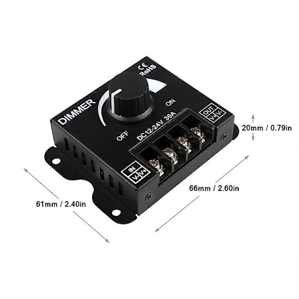 12-24V 30A LED-ljusdimmer Steglös Dimning PWM-dimmerströmbrytare Knapp Manuell Ljusstyrkejusterare Styrenhet Minnefunktion för Enfärgade LED-lampor