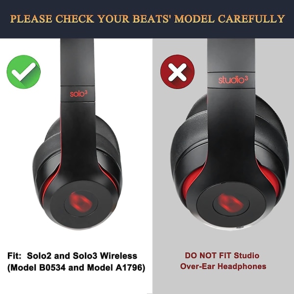 Erstatning av øreputer for Beats Solo 2 og Solo 3 trådløse øretelefoner, med mykt proteinskinn