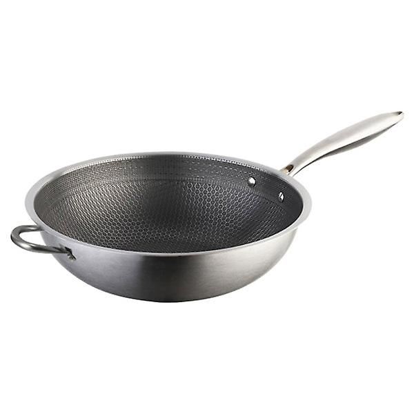 Rustfritt stål Wok Honeycomb Grain Stekepanne Dobbel håndtak