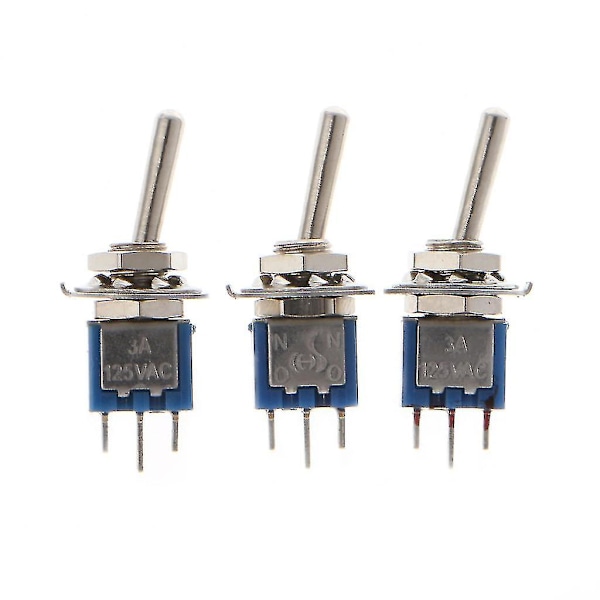10 st AC 250V/1.5A 125V/3A Spdt 3-polig On/on 2-läges Mini Vippströmbrytare Blå