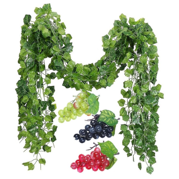 12 tråde kunstige falske druer vinstokke Ivy blade med 3 strenge druer til bryllupsfest Hjem væg