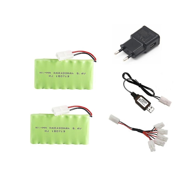 8,4v 2400mah Ni-mh batteri + 8,4v usb opladersæt til Rc legetøjsbilbåd tanktogpistoldel Nimh Aa 8,4v genopladelig batteripakke