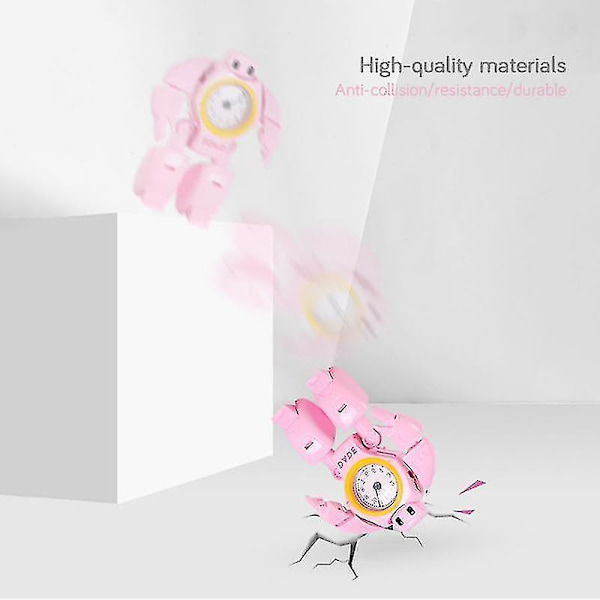 Cartoon Alarmklocka Transform Robot Tidsklocka Kreativ Studenter Alarmklocka Söta Barn Barn Gåvor Elektroniska Prylar pink