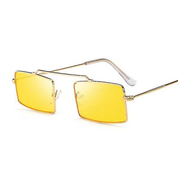 Firkantede solbriller til kvinder og mænd, luksus retro solbriller i metal til kvinder, vintage spejl Oculos De Sol Feminino Uv400 GoldYellow