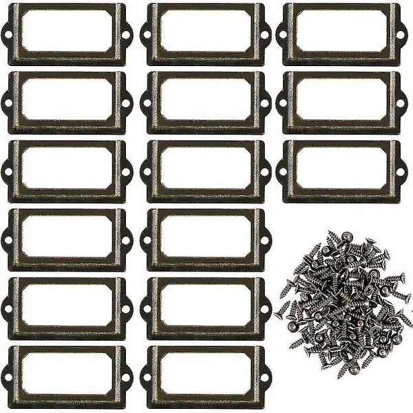 30 Pcs Metal Label Holders For Furniture Drawer Cabinet Card Name Plate Frames With Screws For Desk Bookcase Shelf, Bronze