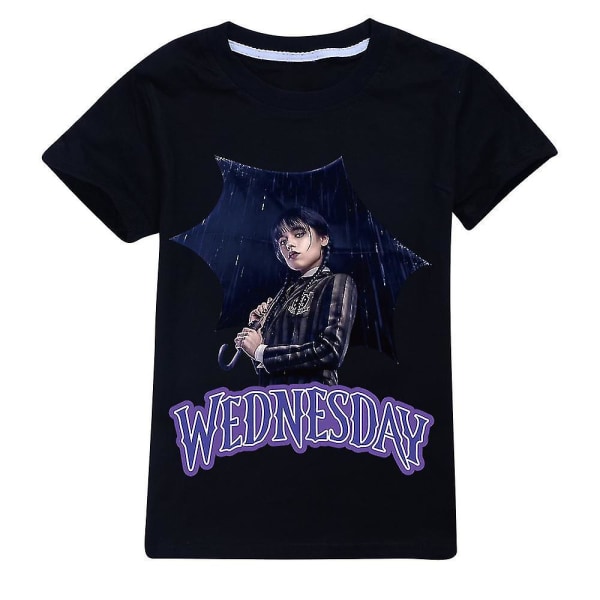 7-14 år Børn Teenagere Onsdag The Addams Family T-shirt Kortærmede toppe Gaver Black 13-14 Years