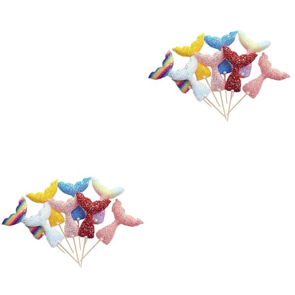 16 kpl Merenneidon kalanpyrstön muotoiset kimaltelevat kakunpäälliset Design Cupcake -koristelut Hedelmäpoiminnat Syntymäpäiväjuhlatarvikkeet (satunnainen väri)