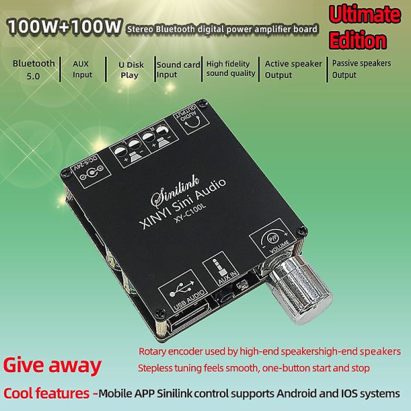 Xy-c100l Hifi 100wx2 Bluetooth 5.0 High Power Digital Stereo Forstærker Board Aux Usb Amp Amplificad