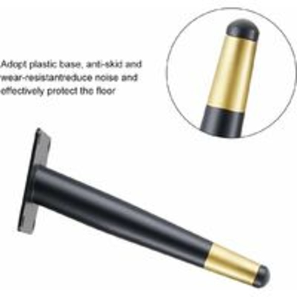 Set med 4 möbelben 10 cm lutande guldmetall bordsben med halkfri tyst bas svart+guld