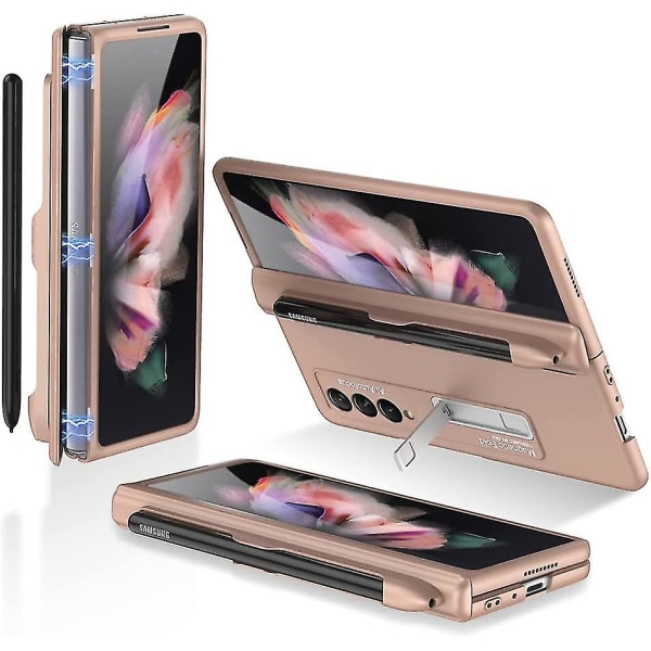 Hengselbeskyttelse Støttefod Etui Kompatibel Samsung Galaxy Z Fold 4 Med S Pen-spor og Innebygd Skjermbeskytter Gold