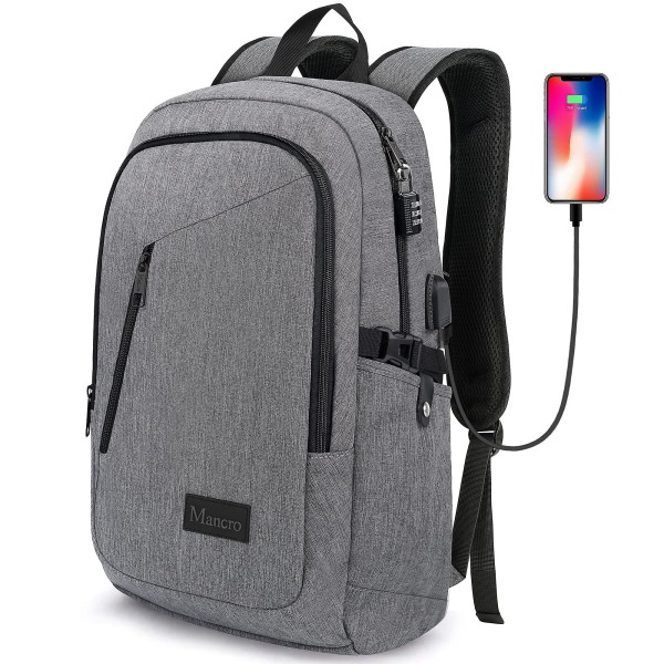 Laptop Backpack For Travel, Anti-theft Business College School Bookbag,usb Charging Port & Lock, Water Resistant Travel Computer Bag Daypack, Grey