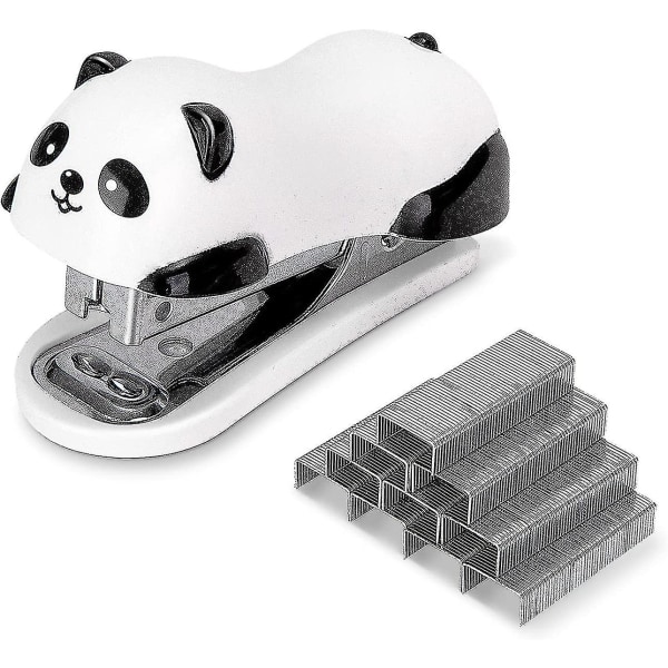 Minihäftapparat, liten häftapparat med 1000 st häftklamrar och inbyggd häftklammerborttagare för barn, 12 arks kapacitet, söt panda1st