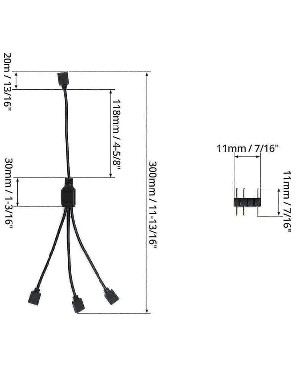 Argb Splitterkabel, 5 V, 3-benet, Argb Splitter, 1 Bus Til 3 Stik, 30 Cm, Til Cpu-køler Og 5 V Argb-blæser