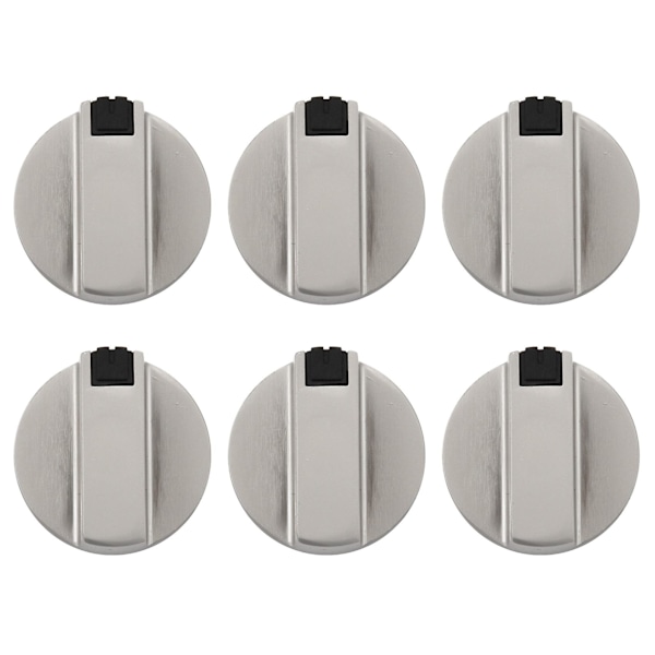 Komfyr-knapper, Ovnknapp 6 stk, Sinklegering 6mm Universal Sølv Gasskomfyr Kontrollknapper Adaptere Ovn Rotasjonsbryter Kokeflate Kontrolllåser