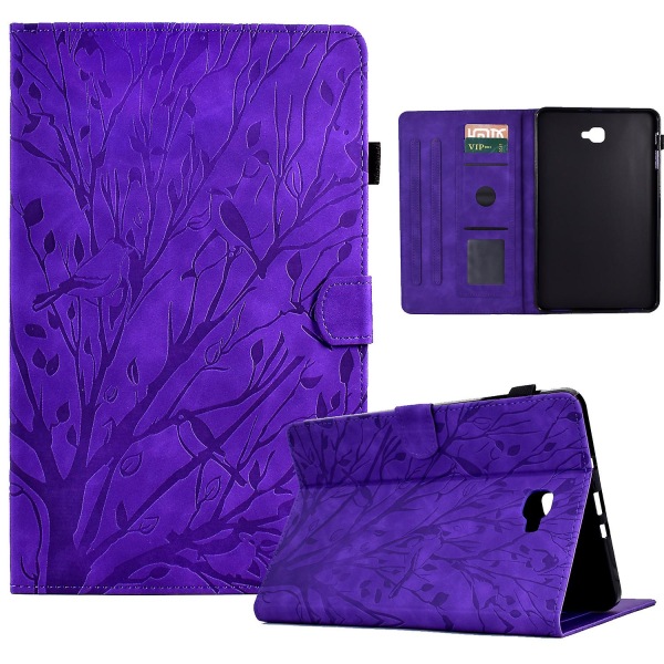 Samsung Galaxy Tab A 10.1 (2016) T580 T585 Pu nahkaiselle tablet-telineen case painettu puukorttipidikkeen cover Purple