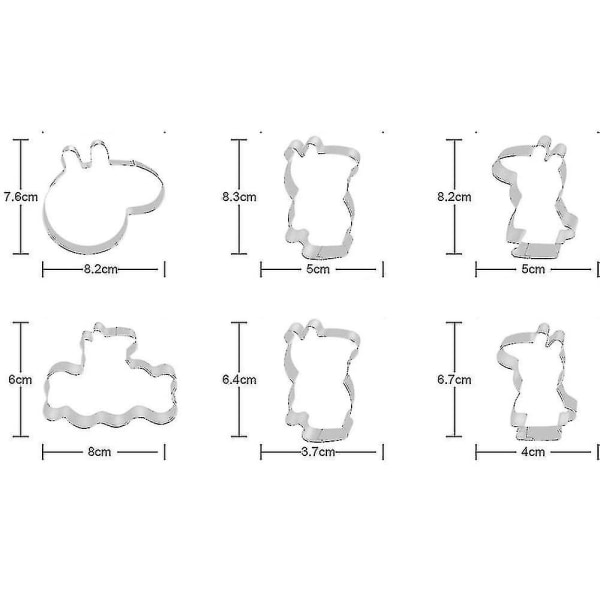 Kikseform i rustfrit stål - 6-delt tegneserie grisesæt bageværktøj