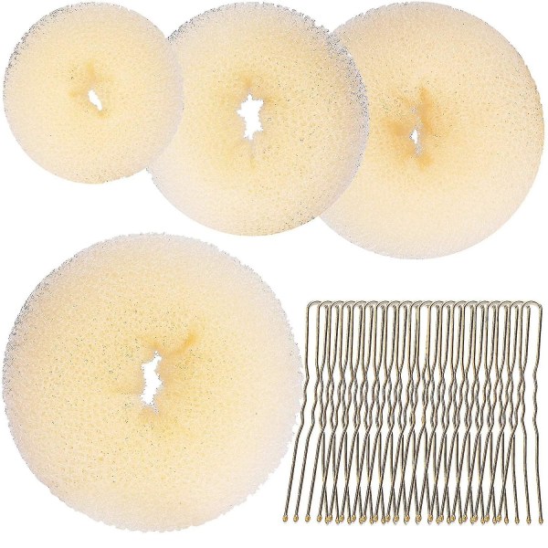 Hårbolle Shaper Sæt 4 Hår Pcs Donut Bun Maker(ekstra-stor, Stor, Mellem, Lille) Med Store Bobby Pins Blonde 20stk, Doughnuts Ring Styler Maker