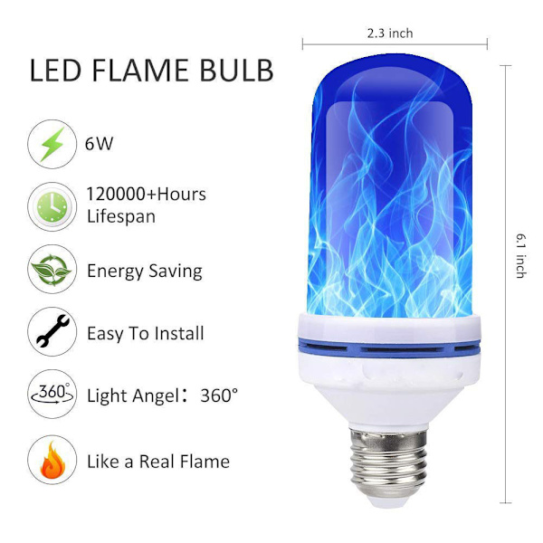 Flaming LED-lampepære 2-pak blue E26