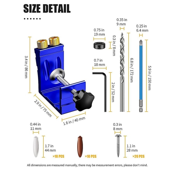 Pocket Hole Jig Kit, Pocket Hole Drill Guide Jig Set til 15 Vinklede Huller, Til Træbearbejdning Vinkel Dr