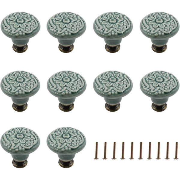 10 stk. Keramiske Knopper, Dekorative Knopper, Skuffe Skabsskab