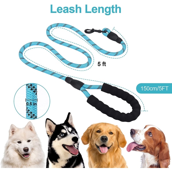 Hundkoppel för kraftigt rep, robust hundkoppel i nylon med bekvämt vadderat handtag träningskoppel för medelstora och stora hundar