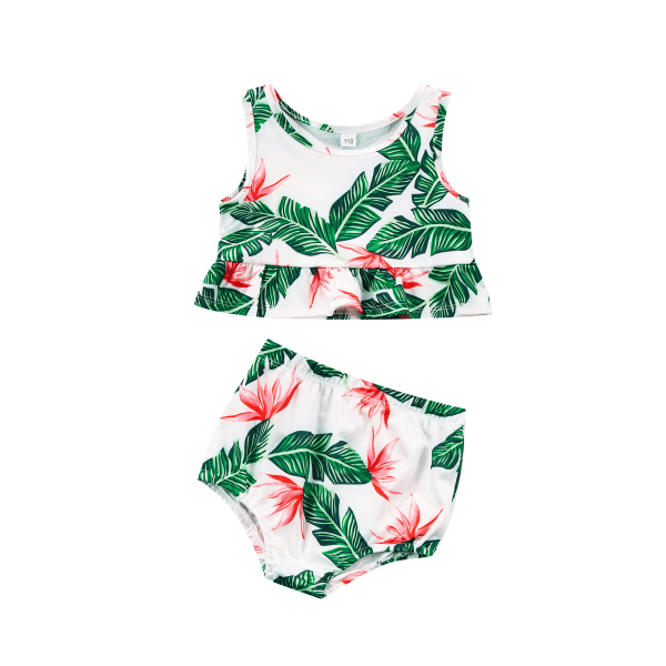 Toddler Børns Badetøj Baby Piger Tankini Bikini Sæt Badetøj S Leaf printing 120CM