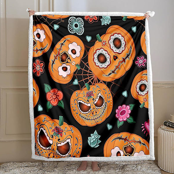 Halloween filt orange pumpa filt svart Sherpa fleece filt tecknad filt för sovrum soffa soffa (halloween) ,halloween