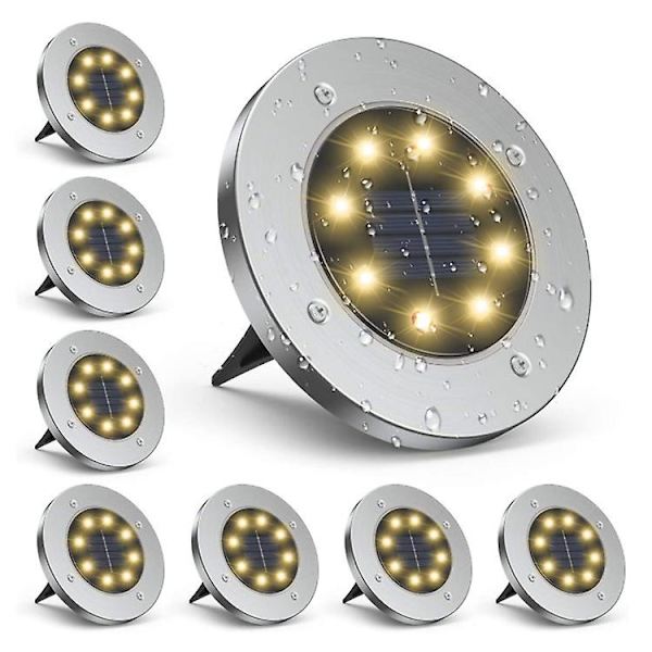 4-pack solcellslampor för golv, 8 LED automatiska solcellslampor för trädgård, vattentäta utomhuslampor för markgångar och gräsmattor (varm ljusfärg)