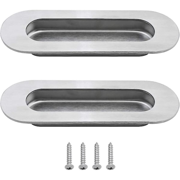 2 stk Ovalt Innfelt Flush Dørhåndtak Skyvedørhåndtak Fingertrekk Skjult Håndtak Rustfritt Stål Børstet For Skap Skuff Luker Skap Innlegg
